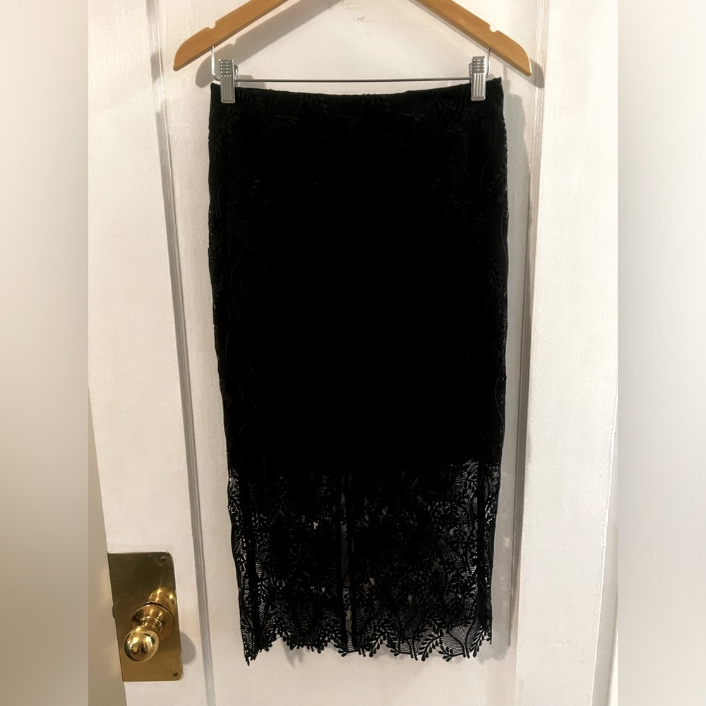 Black DVF Midi Lace Skirt
